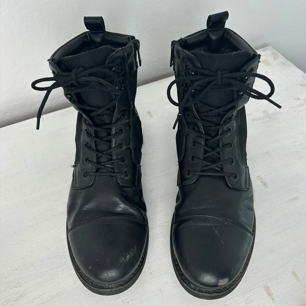 Steve Madden Boots Mens 12 P-Lineup Black Cap Toe Side Zip Combat Boot